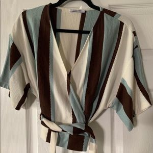 Blue, brown, and cream Zara blouse